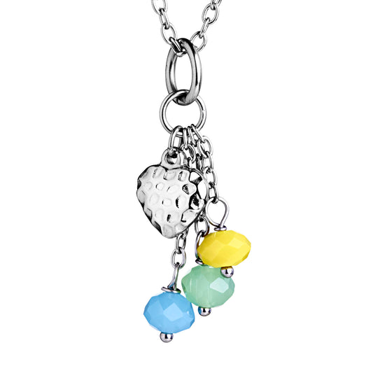 ELYA Yellow Mint Green Blue Beads Heart Drop Stainless Steel Necklace (2 mm) - 17"