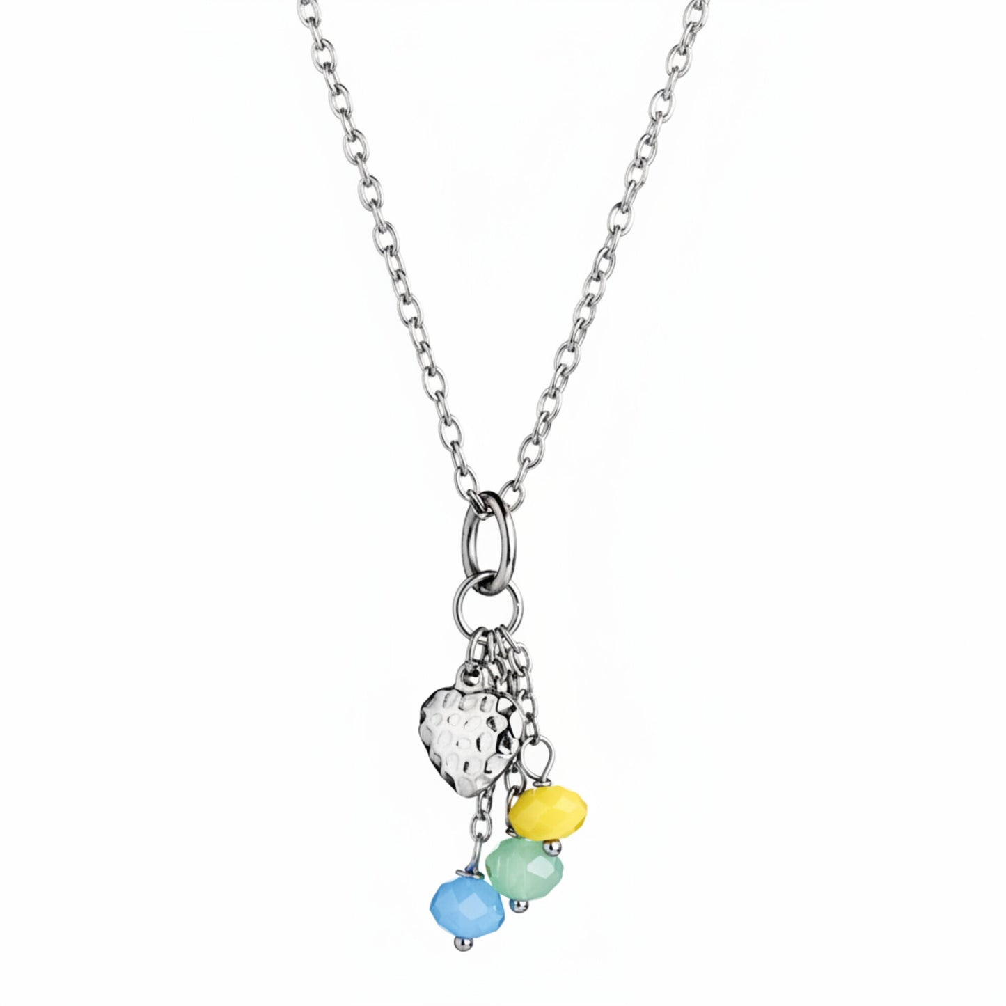 ELYA Women's Colorful Beads Heart Drop Steel Necklace - 17"