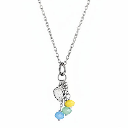 ELYA Women's Colorful Beads Heart Drop Steel Necklace - 17"