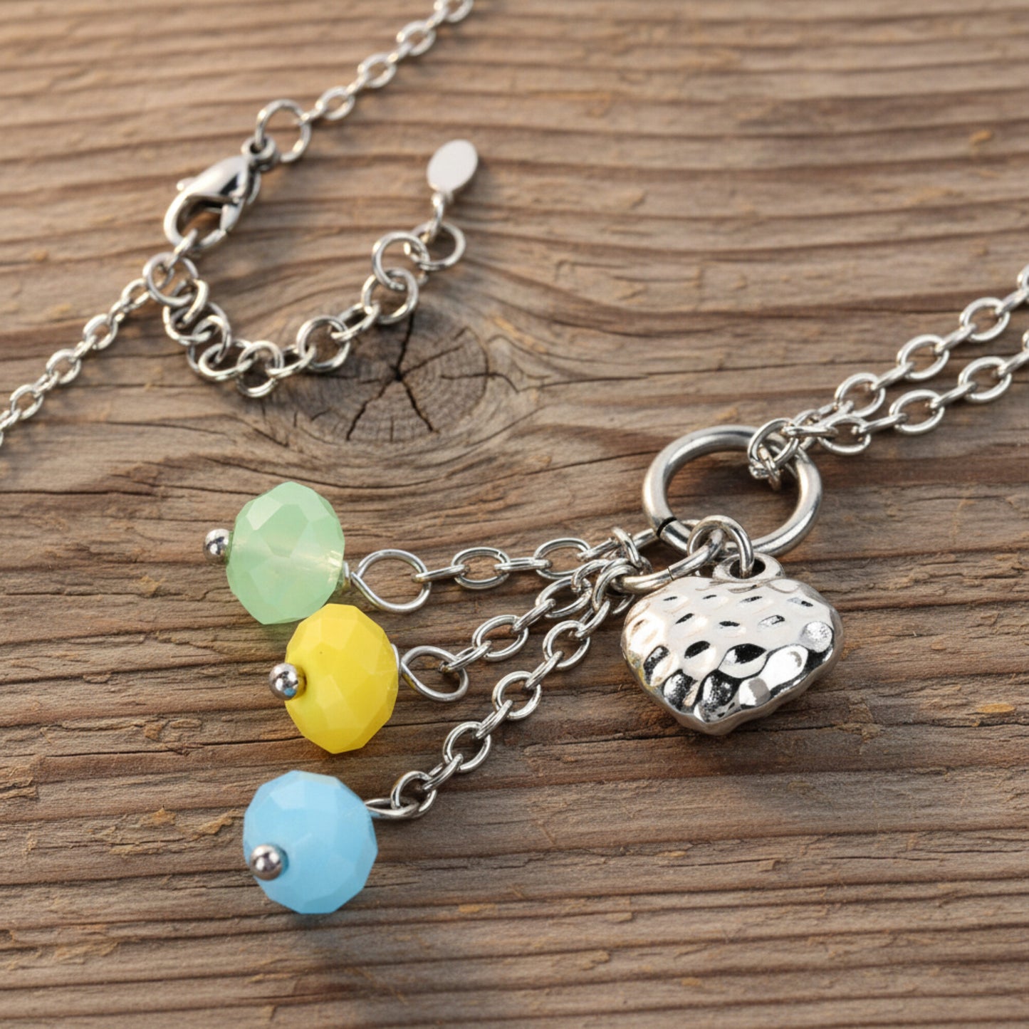ELYA Women's Colorful Beads Heart Drop Steel Necklace - 17"