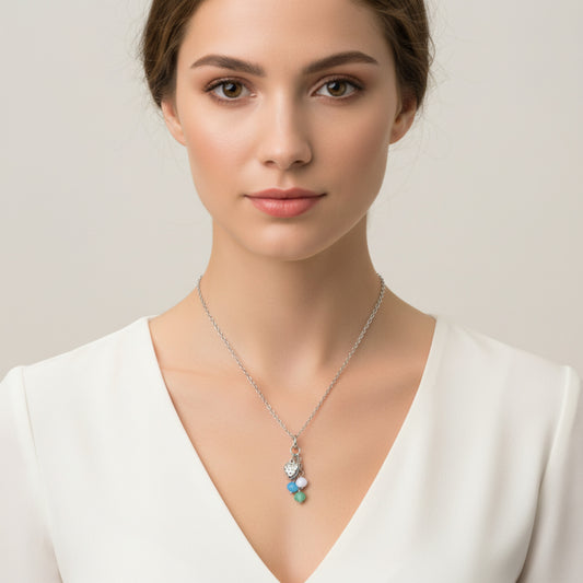 ELYA Women's Colorful Beads Heart Drop Steel Necklace - 17"