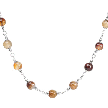 ELYA Natural Mixed Amber Agate Beaded Strand Stainless Steel Necklace (10 mm) - 17"