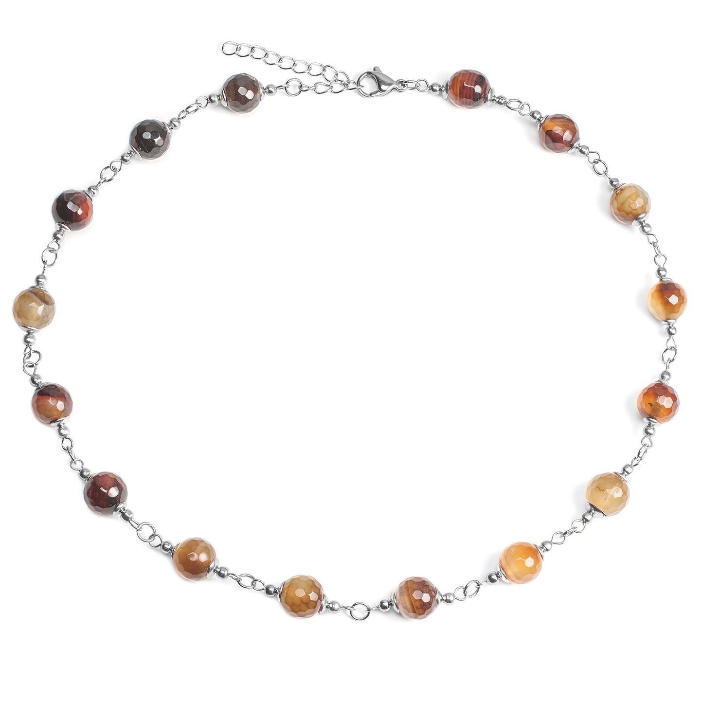 ELYA Natural Mixed Amber Agate Beaded Strand Stainless Steel Necklace (10 mm) - 17"