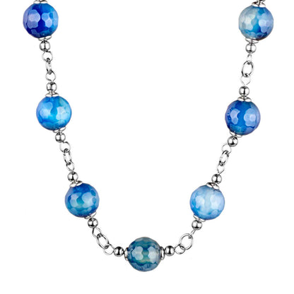 ELYA Mixed Green and Blue Natural Agate Stones Stainless Steel Necklace (10 mm) - 17"