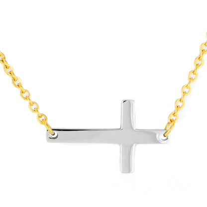 ELYA Polished Sideways Cross Gold Plated Two-Tone Stainless Steel Necklace (2 mm) - 18"