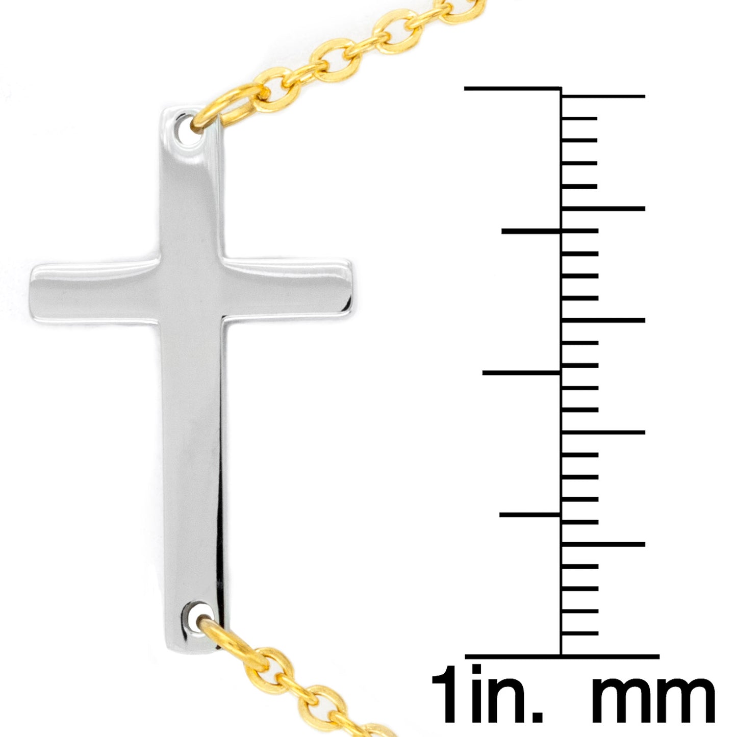 ELYA Women's Polished Sideways Cross Two Tone Steel Necklace - 18"