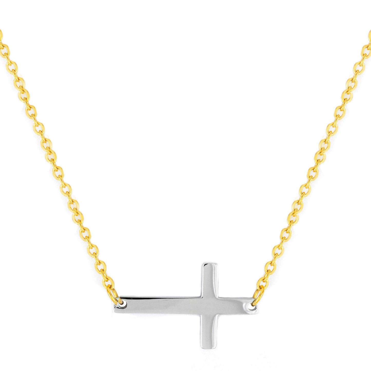 ELYA Women's Polished Sideways Cross Two Tone Steel Necklace - 18"