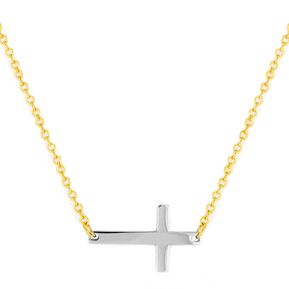 ELYA Women's Polished Sideways Cross Two Tone Steel Necklace - 18"