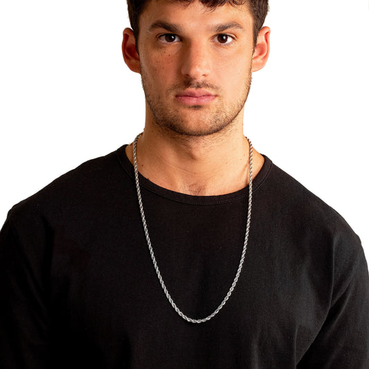 Men's Stainless Steel Polished Rope Chain Necklace