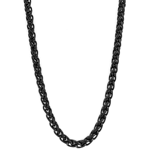Men's Black Plated Stainless Steel Polished Spiga Chain Necklace
