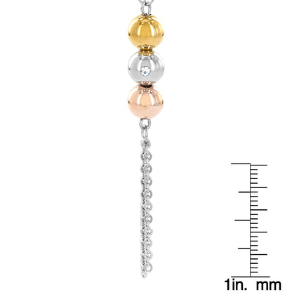ELYA Polished Sphere with Cubic Zirconia Tassel Steel Necklace - 18"