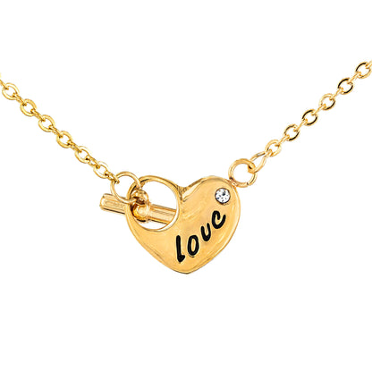 ELYA Polished 'Love' Cubic Zirconia Heart Gold Plated Stainless Steel Necklace (2 mm) - 18"