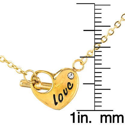 ELYA Polished Cubic Zirconia Engraved Love Heart Steel Necklace - 17"