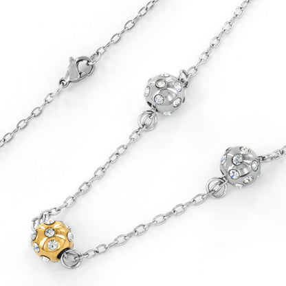 ELYA Polished 3 Cubic Zirconia Spheres Gold Plated Two-Tone Stainless Steel Necklace (8 mm) - 17.5"