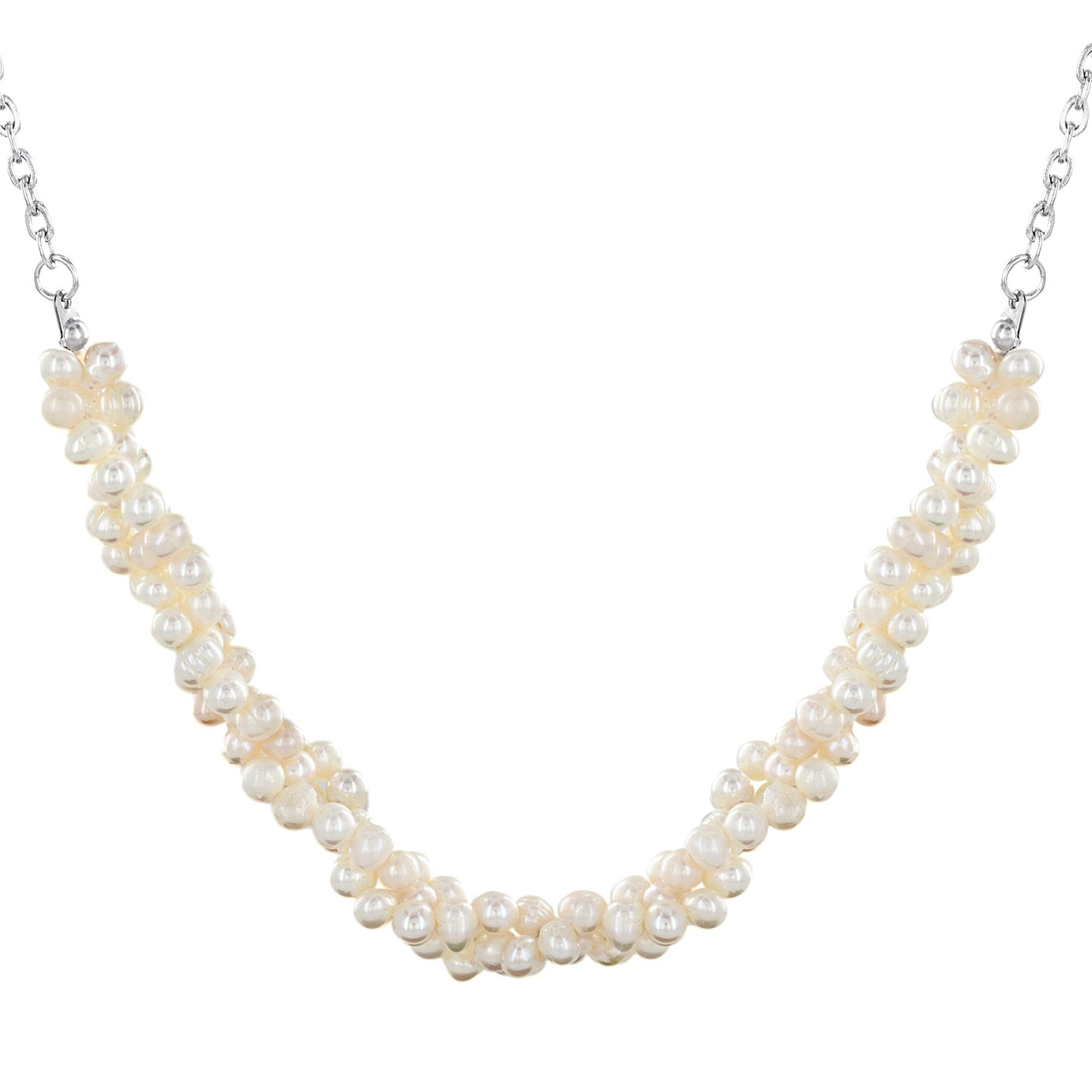 ELYA Polished Freshwater Pearl Braided Stainless Steel Necklace (4-5 mm) - 16"