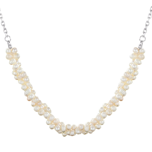 ELYA Polished Freshwater Pearl Braided Stainless Steel Necklace (4-5 mm) - 16"