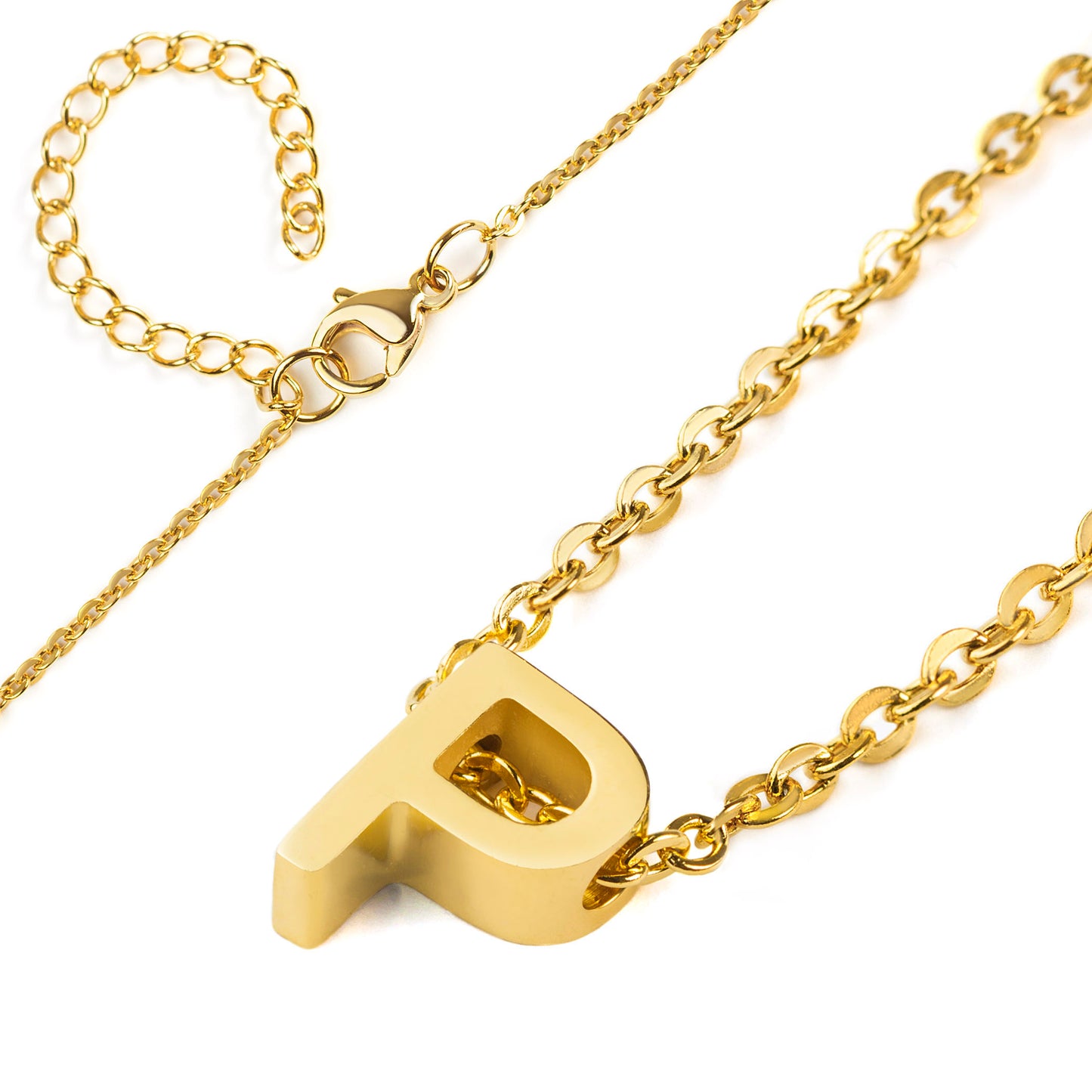 ELYA Women's Polished 18k Gold Overlay Initial Steel Necklace