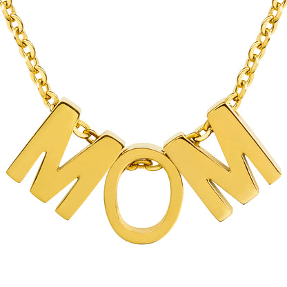 ELYA Polished 'MOM' Pendant Stainless Steel Necklace - 18"