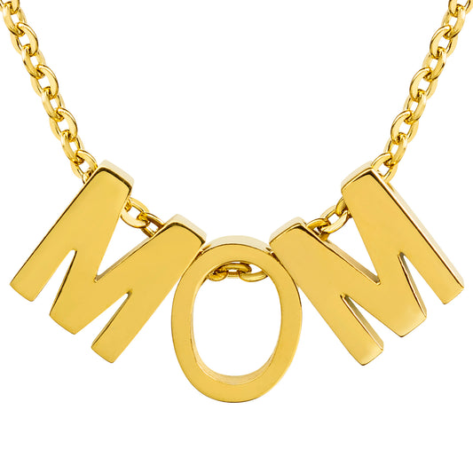 ELYA Polished 'MOM' Pendant Stainless Steel Necklace - 18"