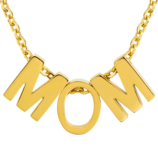 ELYA Polished 'MOM' Pendant Stainless Steel Necklace - 18"