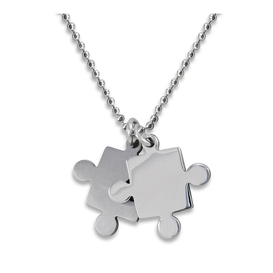 ELYA Women's Brushed and Polished Puzzle Pieces Pendant Stainless Steel Necklace