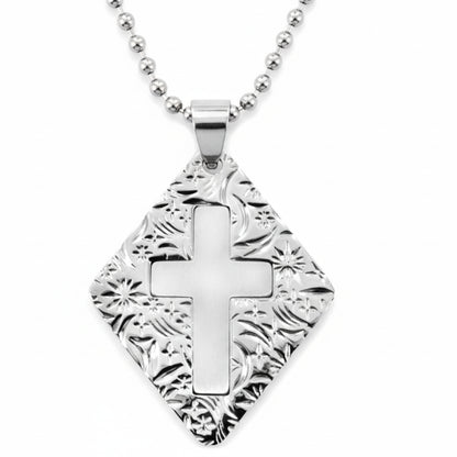 Women's Cross Diamond-Shaped Stainless Steel Necklace - 24"