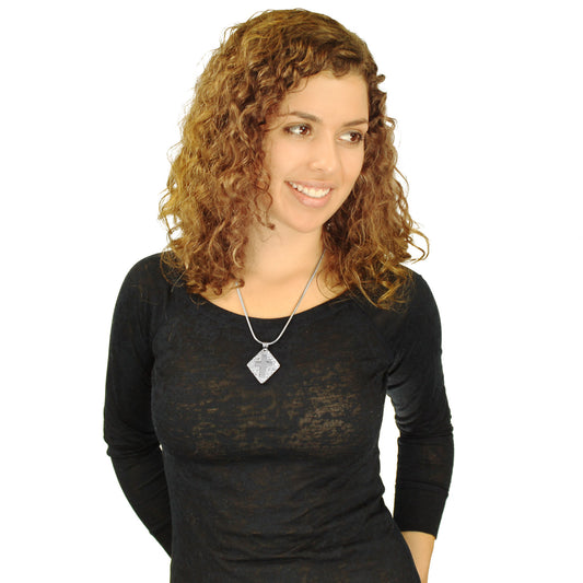 Satin Finish Laser-Cut Cross Diamond Shaped Pendant Stainless Steel Necklace - 24"