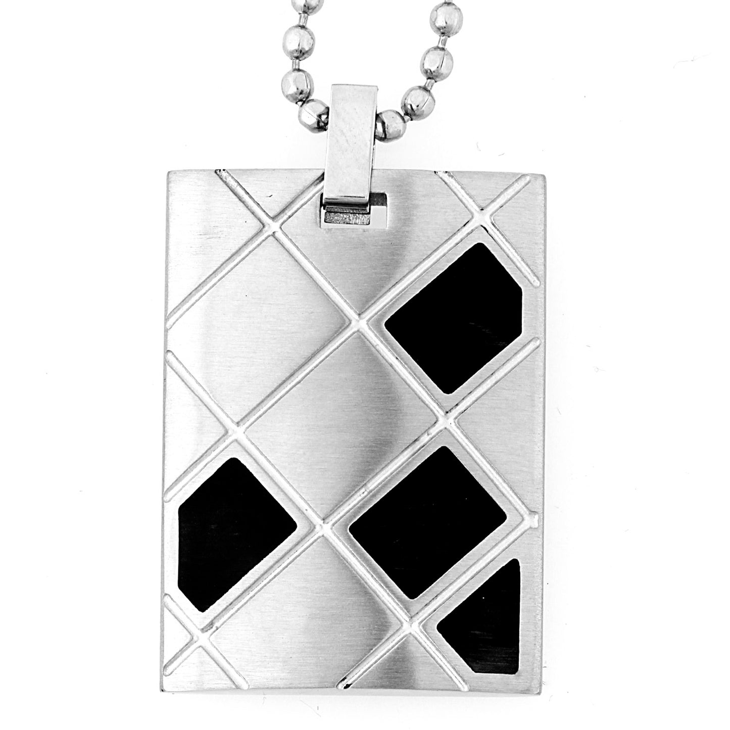 Men's Black Plated Stainless Steel Geometric Design Dog Tag Pendant Necklace - 24"