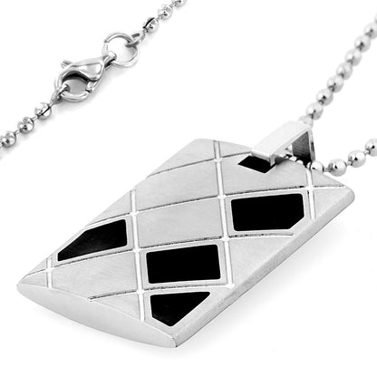 Men's Black Plated Stainless Steel Geometric Design Dog Tag Pendant Necklace - 24"