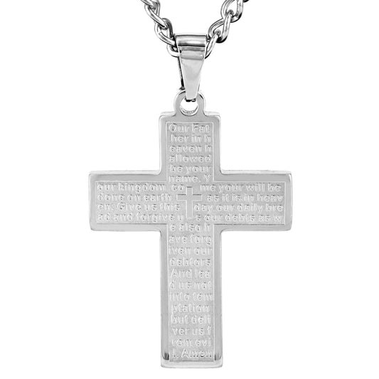 Men's Stainless Steel Lord's Prayer Cross Pendant Necklace