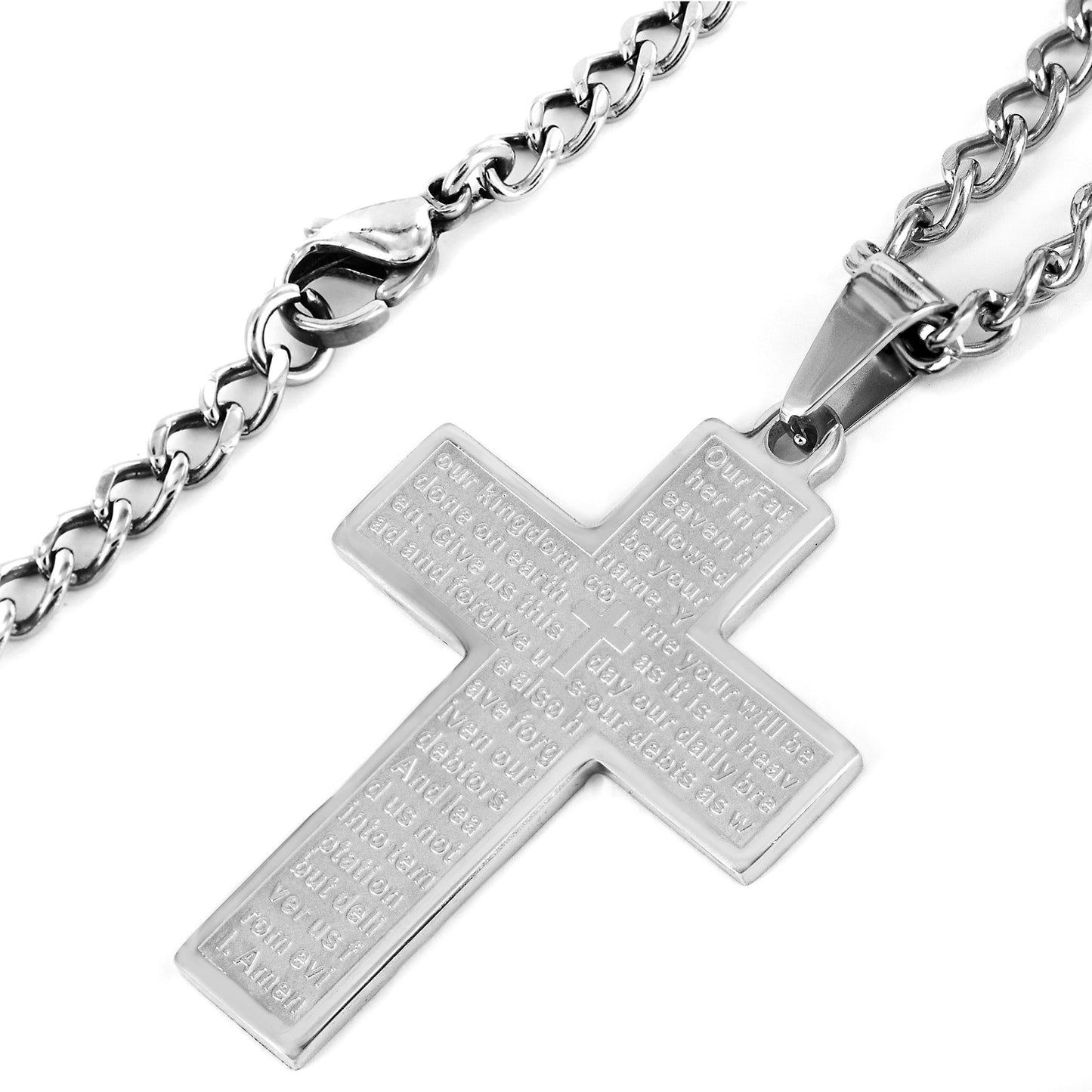 Men's Stainless Steel Lord's Prayer Cross Pendant Necklace