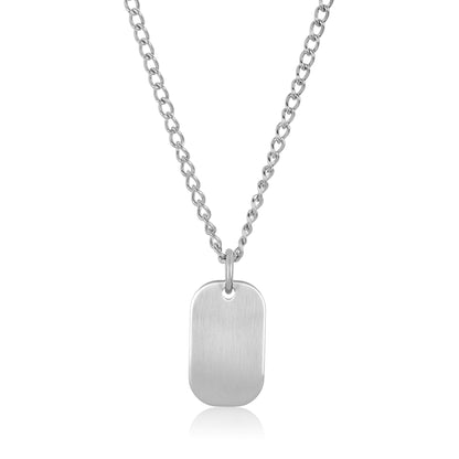 Men's Stainless Steel Satin Finished Engravable Heavy Dog Tag Pendant Necklace - 24"