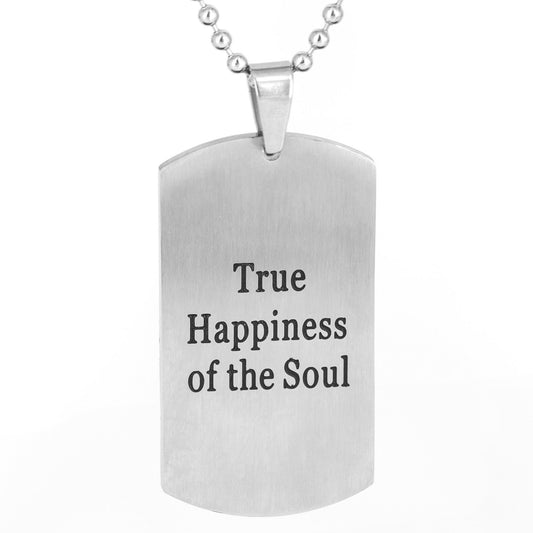 Men's Stainless Steel 'True Happiness of the Soul' Brushed Finish Dog Tag Pendant Necklace - 24"