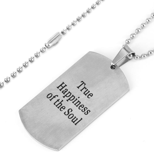 Men's Stainless Steel 'True Happiness of the Soul' Brushed Finish Dog Tag Pendant Necklace - 24"