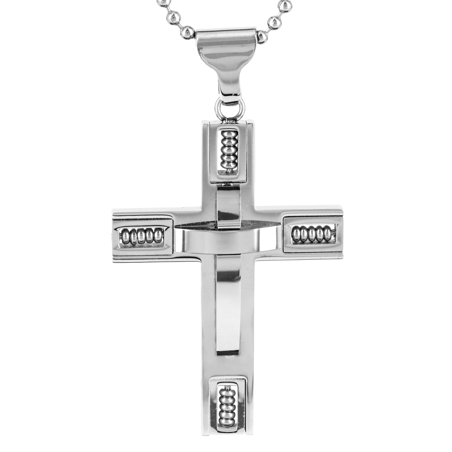 Men's Stainless Steel 3D Beaded Cross Pendant Necklace