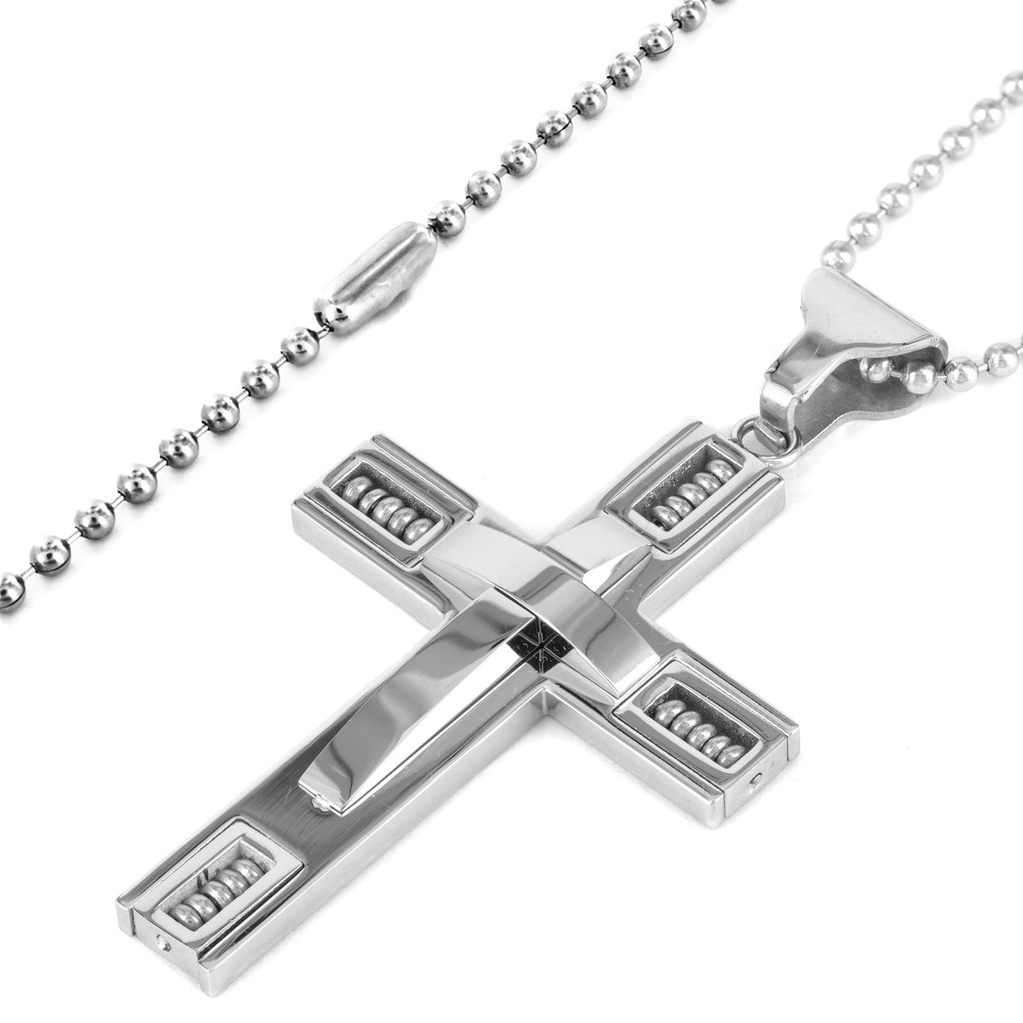 Men's Stainless Steel 3D Beaded Cross Pendant Necklace