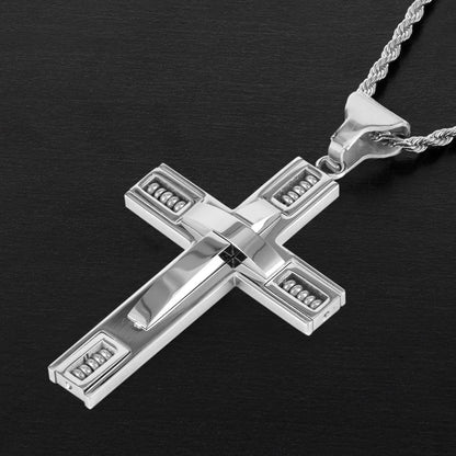 Beaded Layered Stainless Steel Cross Pendant