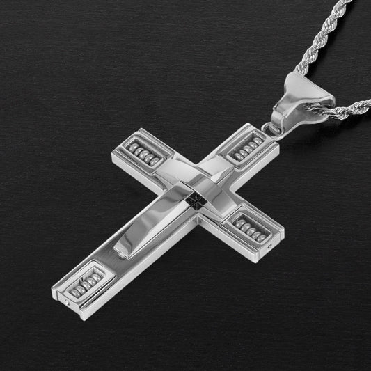 Men's Stainless Steel 3D Beaded Cross Pendant Necklace