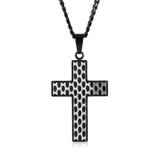 Textured Two Tone Stainless Steel Cross Pendant