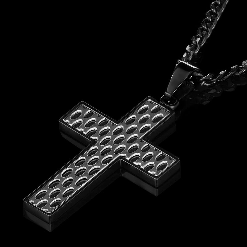 Textured Two Tone Stainless Steel Cross Pendant