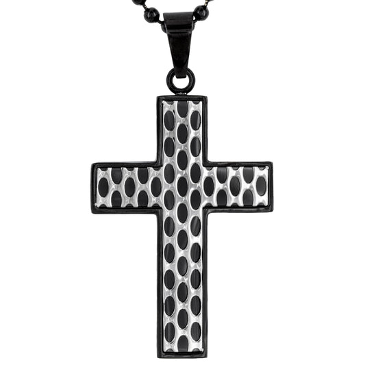 Men's Black Plated Stainless Steel Graphic Cross Pendant Necklace - 24"
