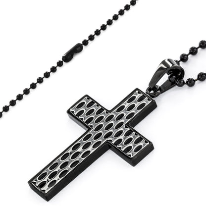 Men's Black Plated Stainless Steel Graphic Cross Pendant Necklace - 24"