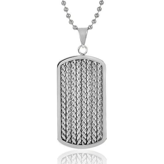 Men's Stainless Steel Cable Inlay Dog Tag Pendant Necklace - 24"