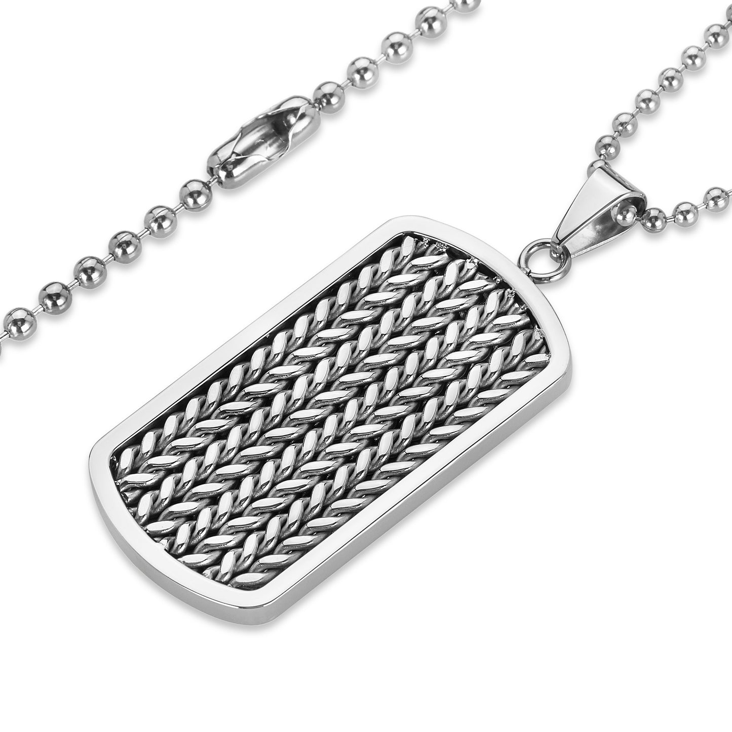 Men's Stainless Steel Cable Inlay Dog Tag Pendant Necklace - 24"