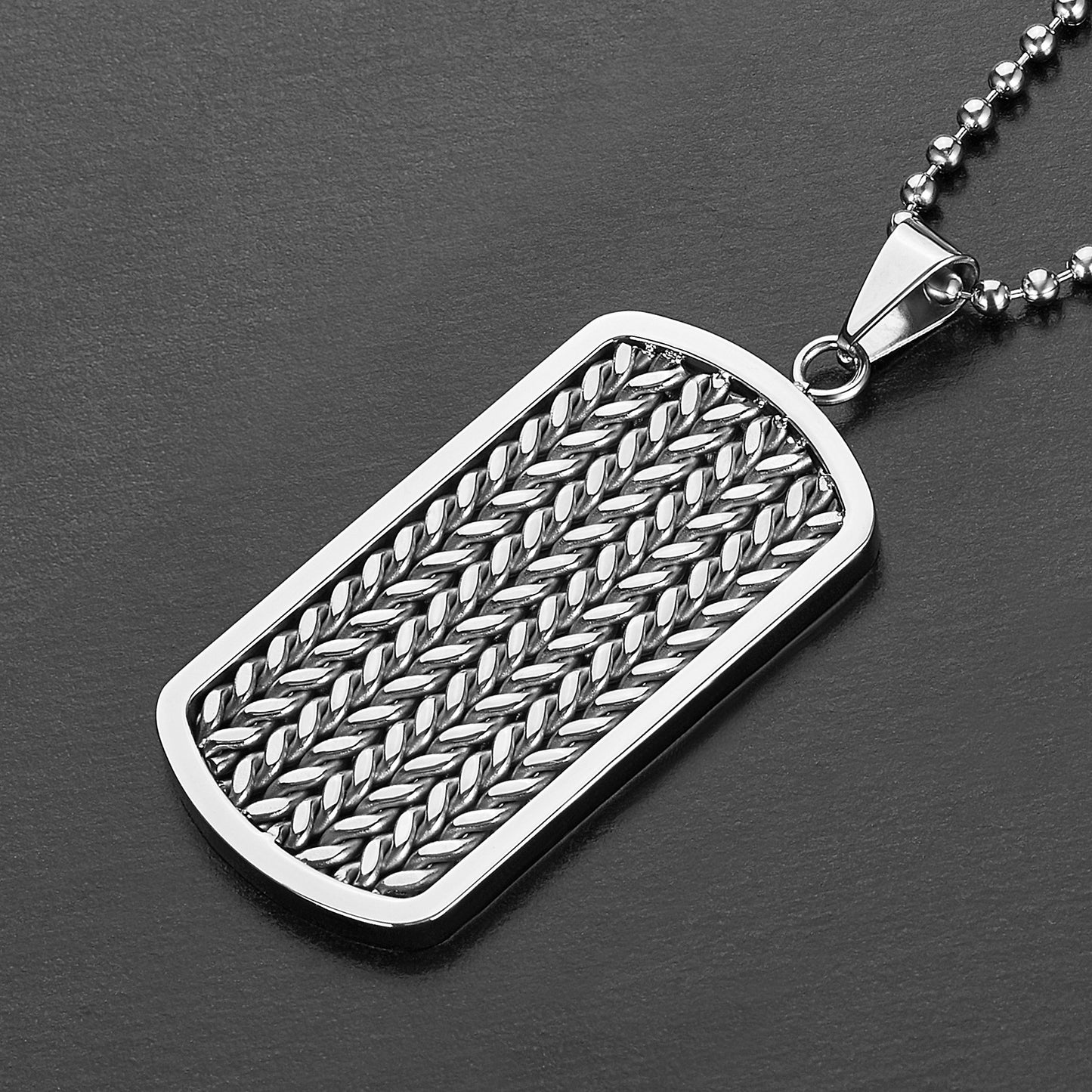 Men's Stainless Steel Cable Inlay Dog Tag Pendant Necklace - 24"