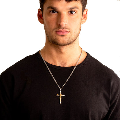 Men's Two-Tone Stainless Steel Crucifix Cross Pendant Necklace
