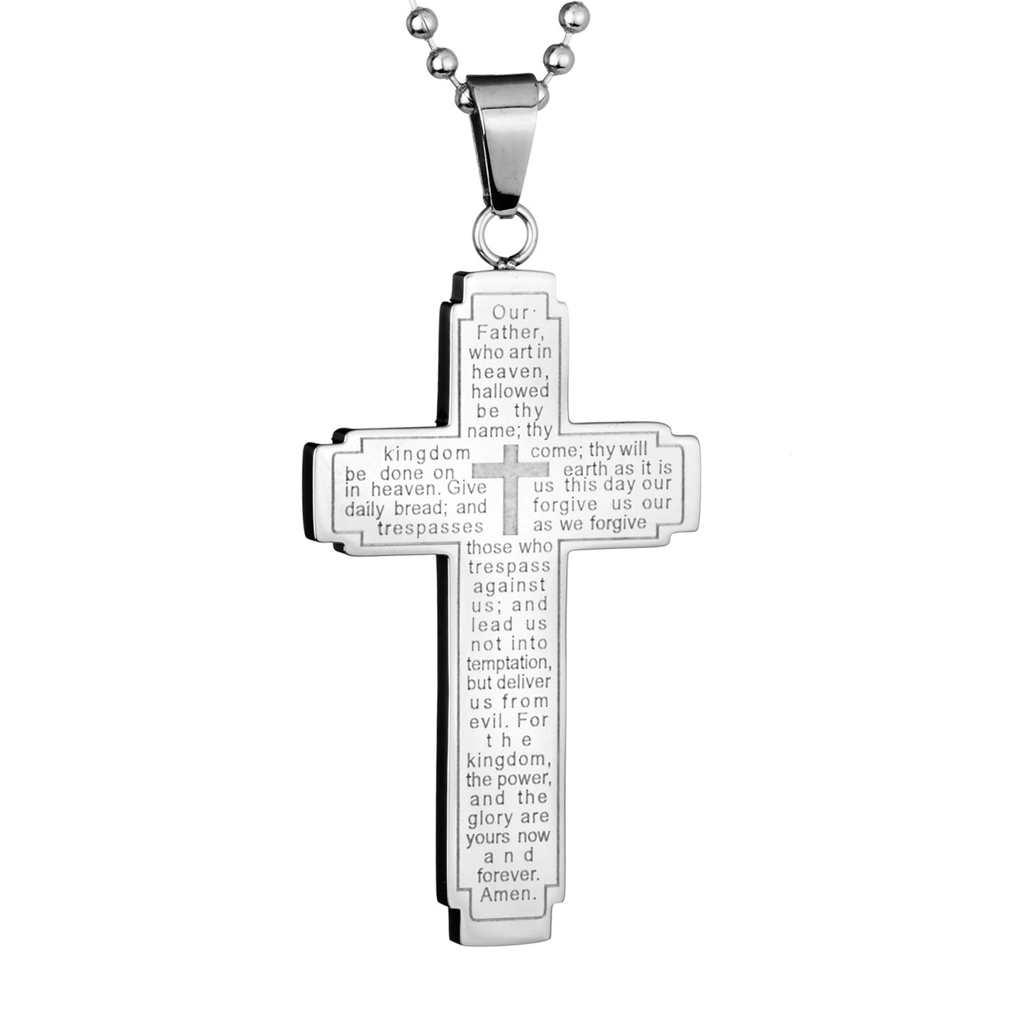 Men's Stainless Steel Lord's Prayer Cross Pendant Necklace