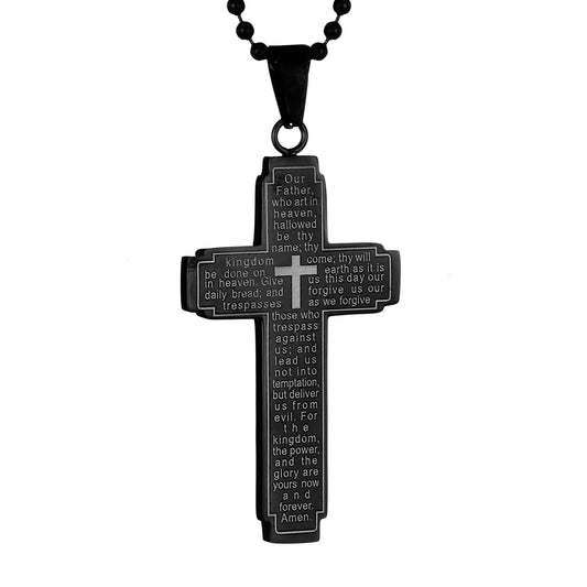 Men's Stainless Steel Lord's Prayer Cross Pendant Necklace