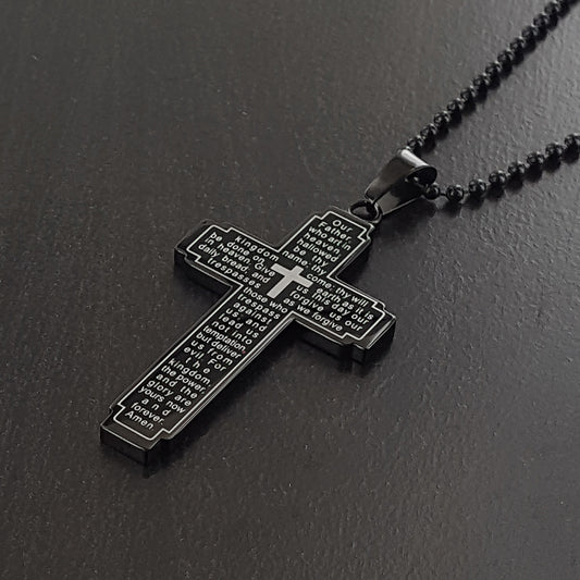 Men's Stainless Steel Lord's Prayer Cross Pendant Necklace