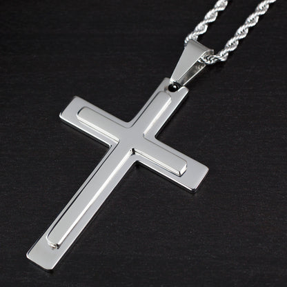 Men's Stainless Steel Layer Cross Pendant Necklace